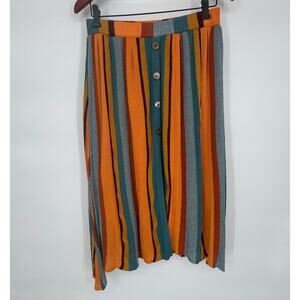 Zara Multicolored Striped Buttons Midi Skirt Sz S Boho Cottagecore 70s Festival